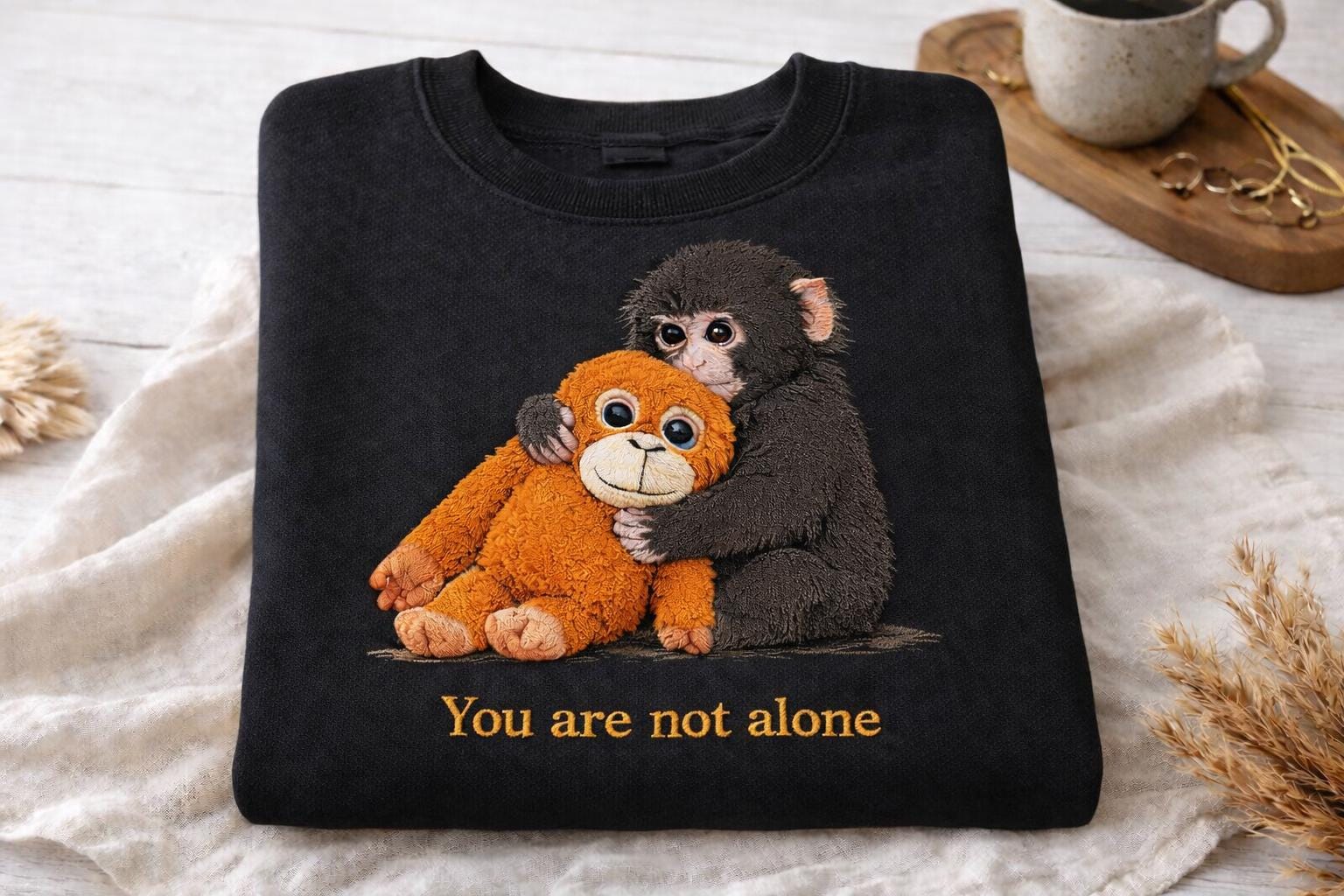 Monkey Punch Embroidered Sweater, Monkey Punch Shirt, Baby Monkey Plush Top, Mothers Day Tee, Animal Lover Mother Gift Cute Cozy Mom