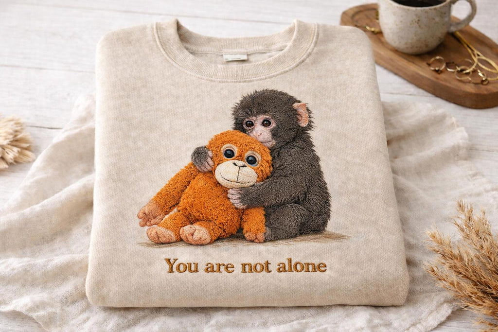Monkey Punch Embroidered Sweater, Monkey Punch Shirt, Baby Monkey Plush Top, Mothers Day Tee, Animal Lover Mother Gift Cute Cozy Mom