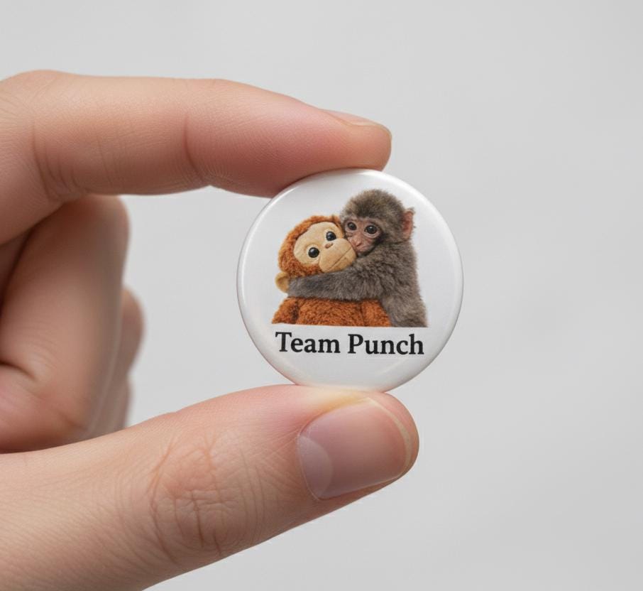 Baby Punch Monkey Pin Button, Adorable Punch the Monkey Pin Button, Heart Wearming 2026 Meme of the Year Pin Button