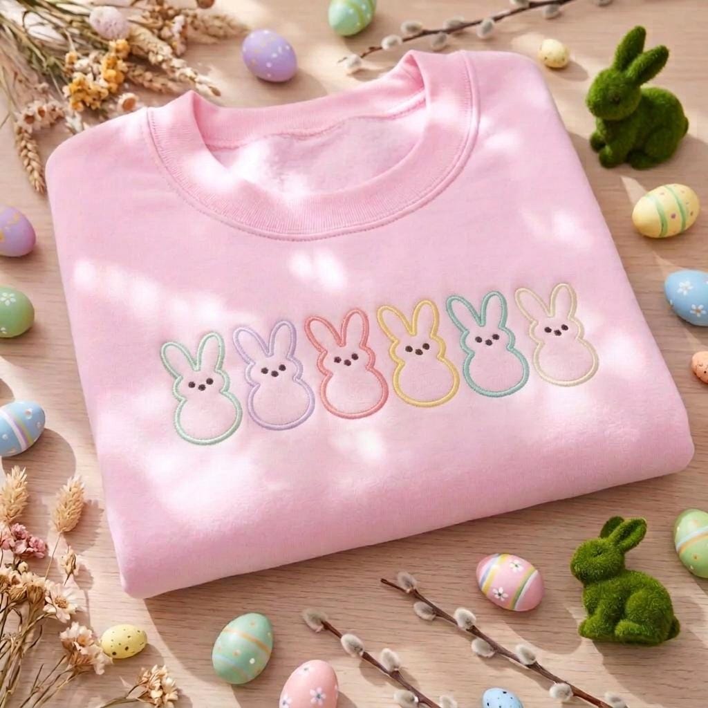 Peep My Embroidered Shirt, Easter Bunny Peeps Sweatshirt, Candy Peeps Shirt, Egg Hunt Shirt, Eggs and Bunnies Shirt, Rainbow Easter Gift