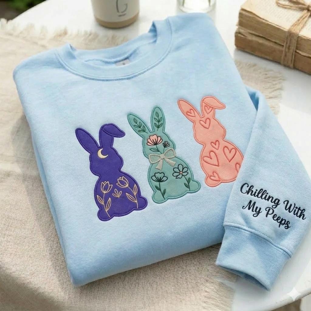 Chilling With My Peep Embroidered Shirt, Easter Bunny Peeps Shirt, Candy Peeps Shirt, Egg Hunt Shirt, Eggs and Bunnies, Rainbow Easter Gift