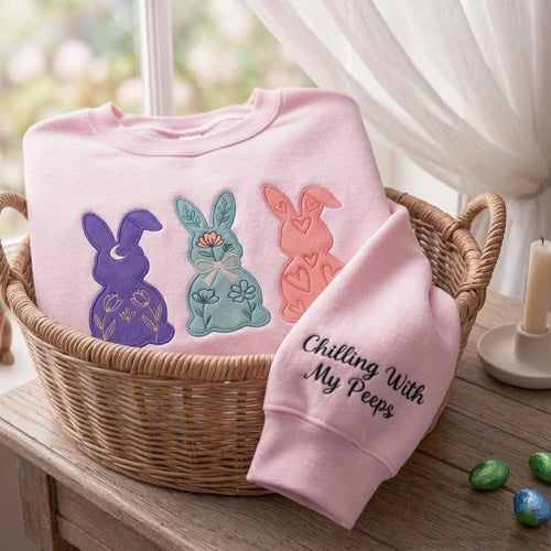 Chilling With My Peep Embroidered Shirt, Easter Bunny Peeps Shirt, Candy Peeps Shirt, Egg Hunt Shirt, Eggs and Bunnies, Rainbow Easter Gift