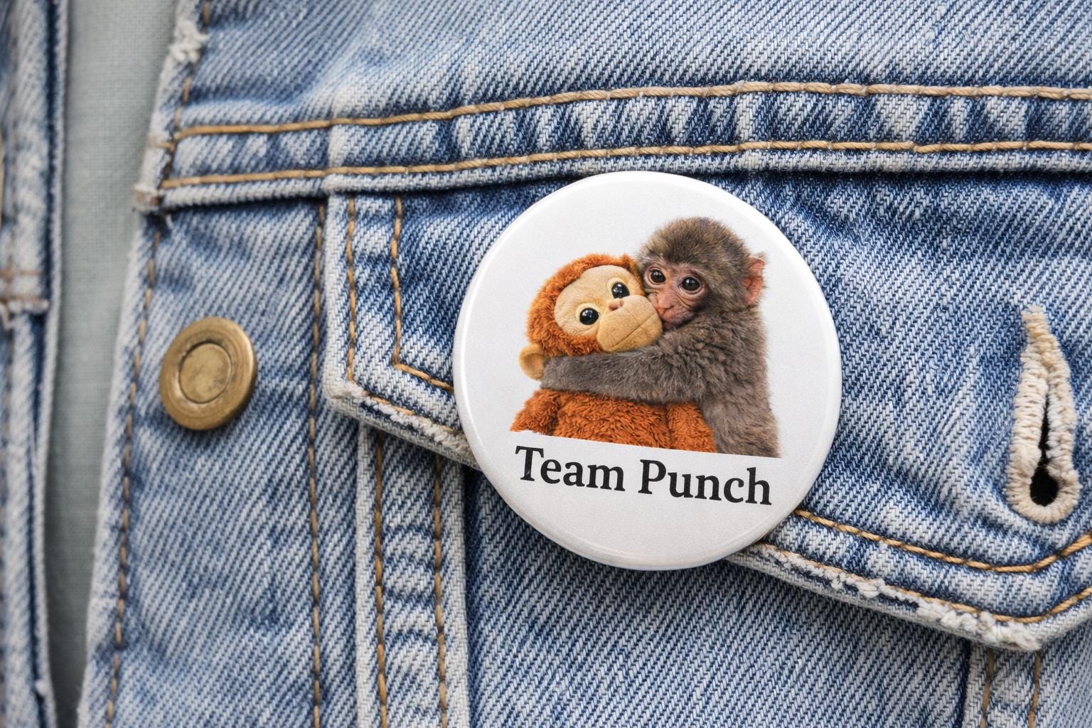 Baby Punch Monkey Pin Button, Adorable Punch the Monkey Pin Button, Heart Wearming 2026 Meme of the Year Pin Button