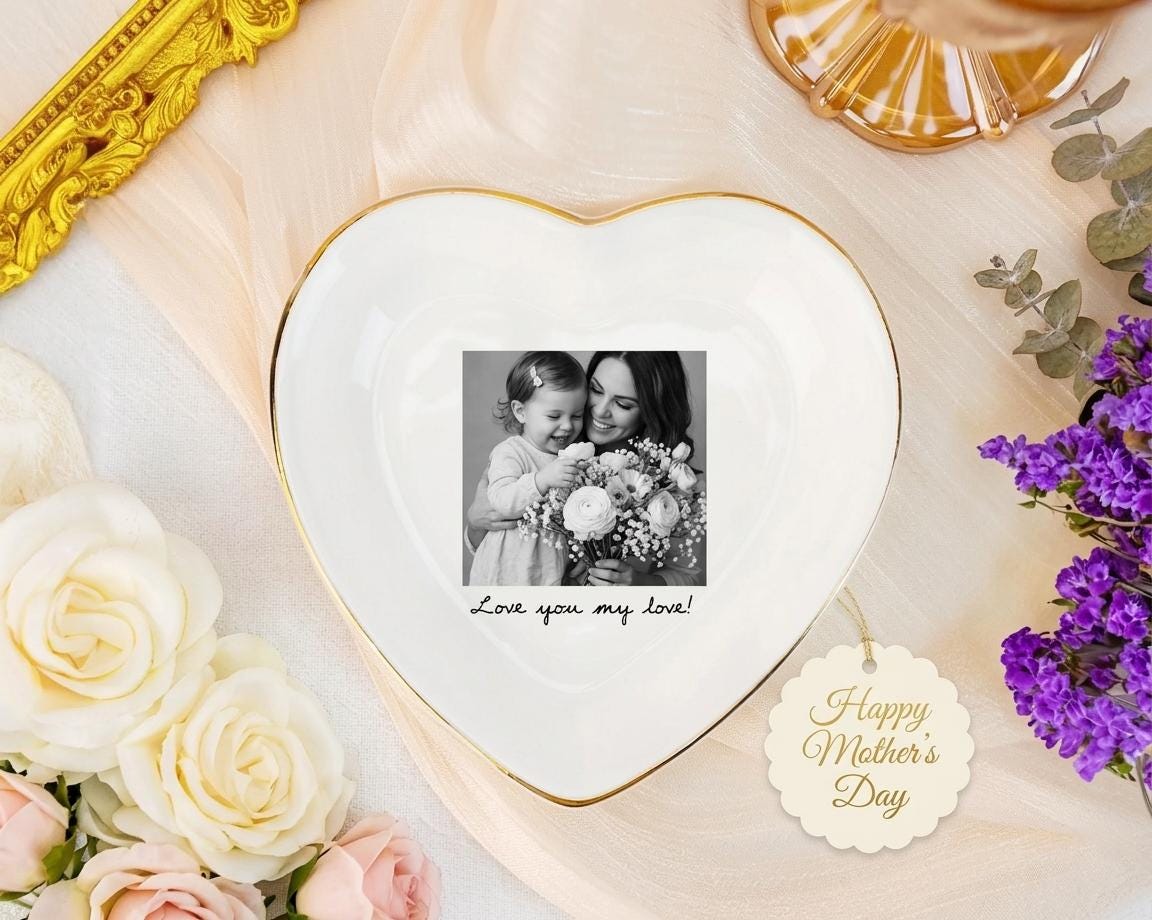 Personalized Mom Photo Jewelry Dish, Ceramic Trinket Tray Gift for Mom, Thank You Grandma, Birthday Ring Dish Gift, Mom Gift from Daughter