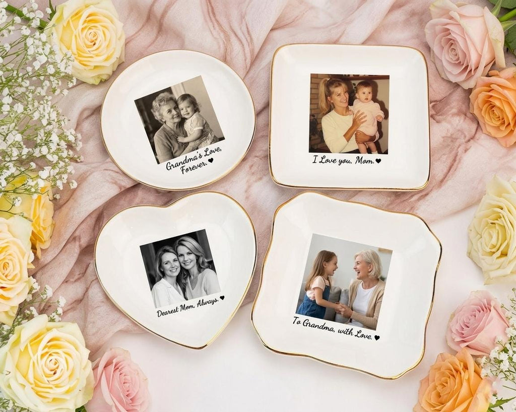 Personalized Mom Photo Jewelry Dish, Ceramic Trinket Tray Gift for Mom, Thank You Grandma, Birthday Ring Dish Gift, Mom Gift from Daughter