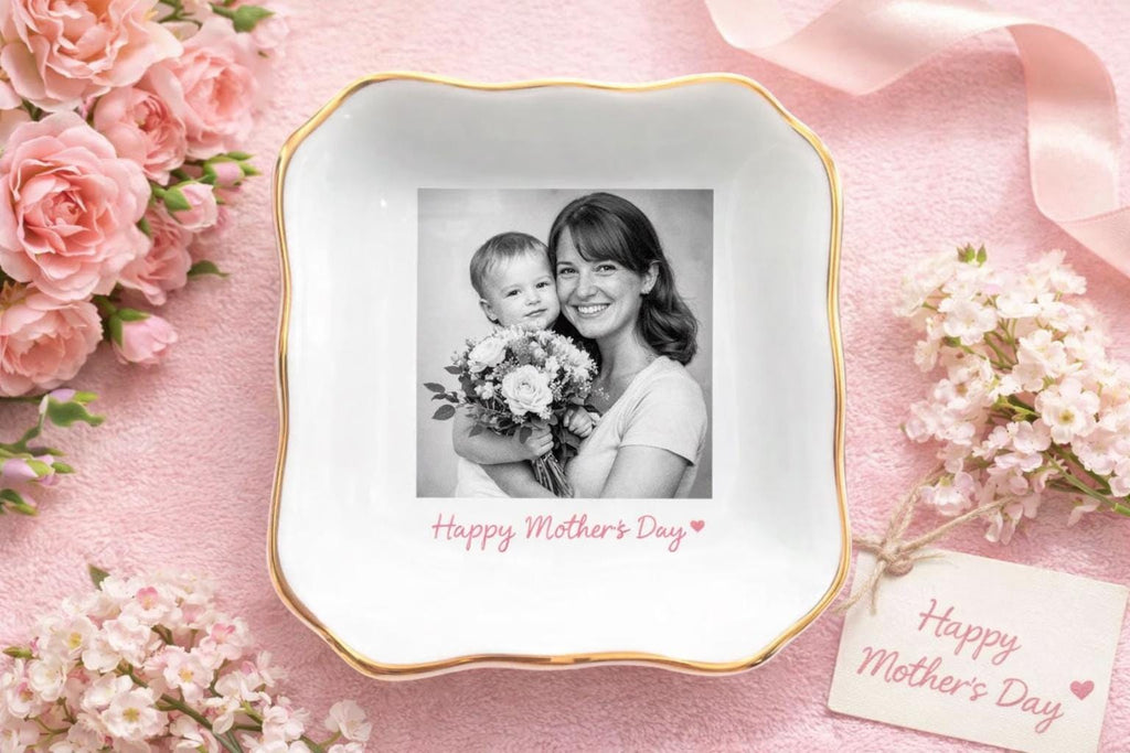 Personalized Mom Photo Jewelry Dish, Ceramic Trinket Tray Gift for Mom, Thank You Grandma, Birthday Ring Dish Gift, Mom Gift from Daughter