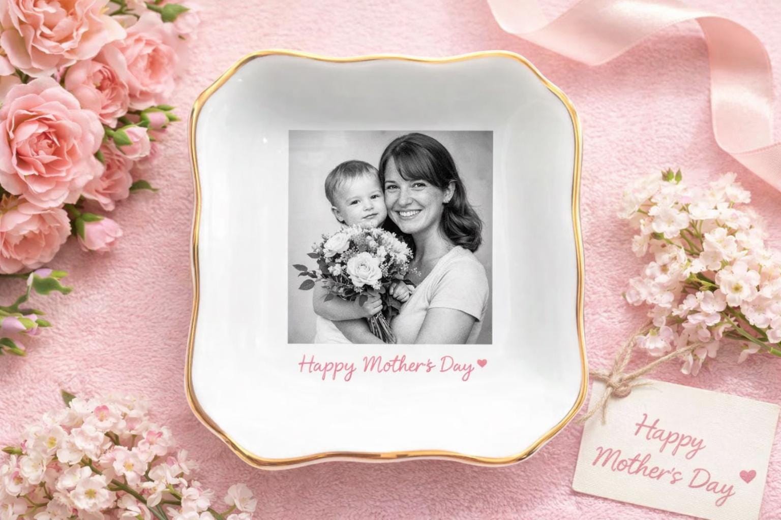 Personalized Mom Photo Jewelry Dish, Ceramic Trinket Tray Gift for Mom, Thank You Grandma, Birthday Ring Dish Gift, Mom Gift from Daughter