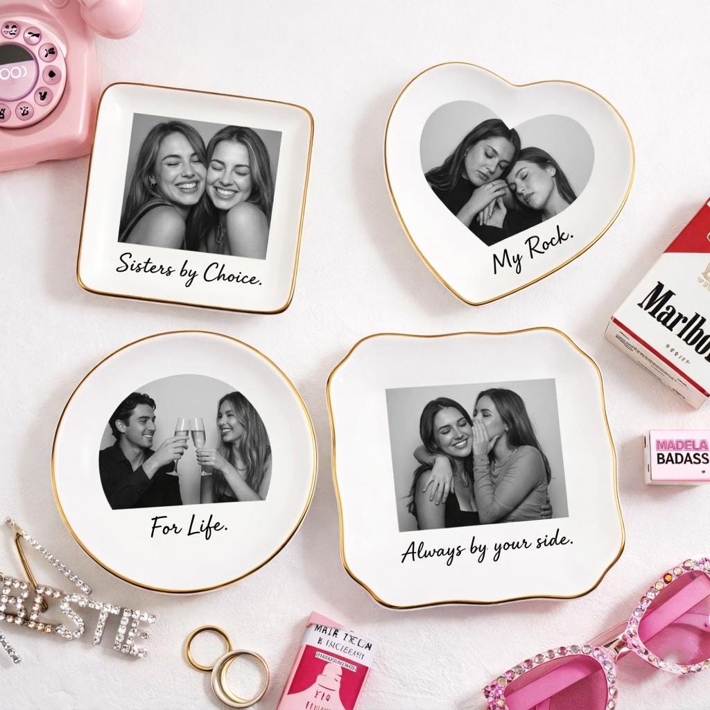 Personalised Bestie Photo Trinket Dish, Custom Jewelry Ring Dish, Bridesmaid Proposal, Ceramic Trinket Tray for Best Friend, Wedding Gift