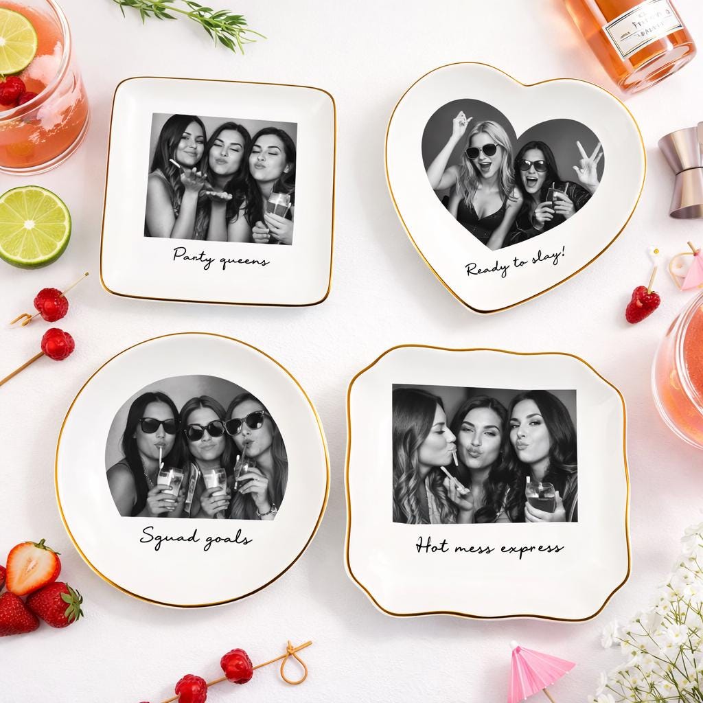 Personalised Bestie Photo Trinket Dish, Custom Jewelry Ring Dish, Bridesmaid Proposal, Ceramic Trinket Tray for Best Friend, Wedding Gift