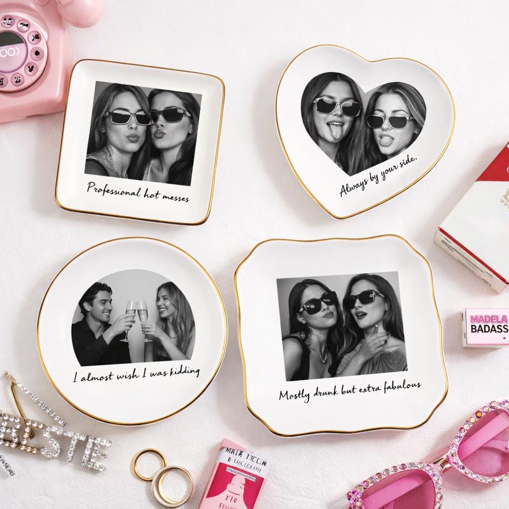 Personalised Bestie Photo Trinket Dish, Custom Jewelry Ring Dish, Bridesmaid Proposal, Ceramic Trinket Tray for Best Friend, Wedding Gift