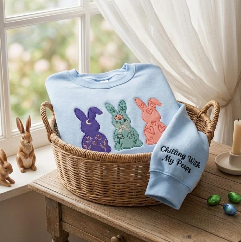 Chilling With My Peep Embroidered Shirt, Easter Bunny Peeps Shirt, Candy Peeps Shirt, Egg Hunt Shirt, Eggs and Bunnies, Rainbow Easter Gift