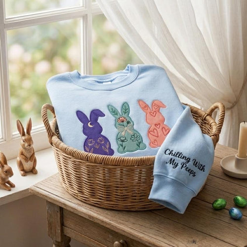 Chilling With My Peep Embroidered Shirt, Easter Bunny Peeps Shirt, Candy Peeps Shirt, Egg Hunt Shirt, Eggs and Bunnies, Rainbow Easter Gift