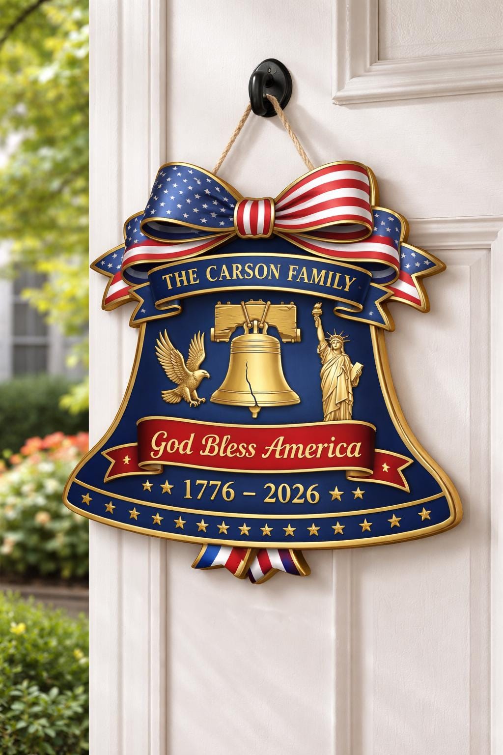 Custom USA 250th Anniversary Wooden Liberty Sign, 1776-2026 Decor, Patriotic Door Hanger, American 250 Wall Decor Sign