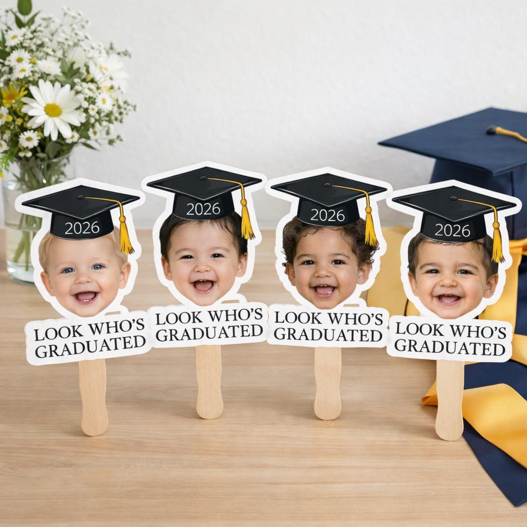 Custom Vintage Childhood Photo Graduation Gift Personalized Graduation Fan, Class Of 2026 Funny Face Prop, Senior Ceremony Hand Fan