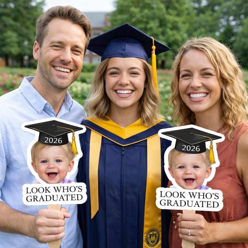 Custom Vintage Childhood Photo Graduation Gift Personalized Graduation Fan, Class Of 2026 Funny Face Prop, Senior Ceremony Hand Fan