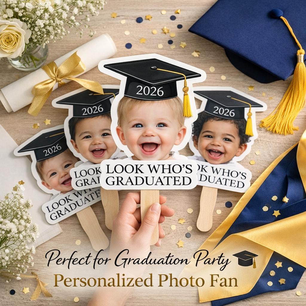 Custom Vintage Childhood Photo Graduation Gift Personalized Graduation Fan, Class Of 2026 Funny Face Prop, Senior Ceremony Hand Fan