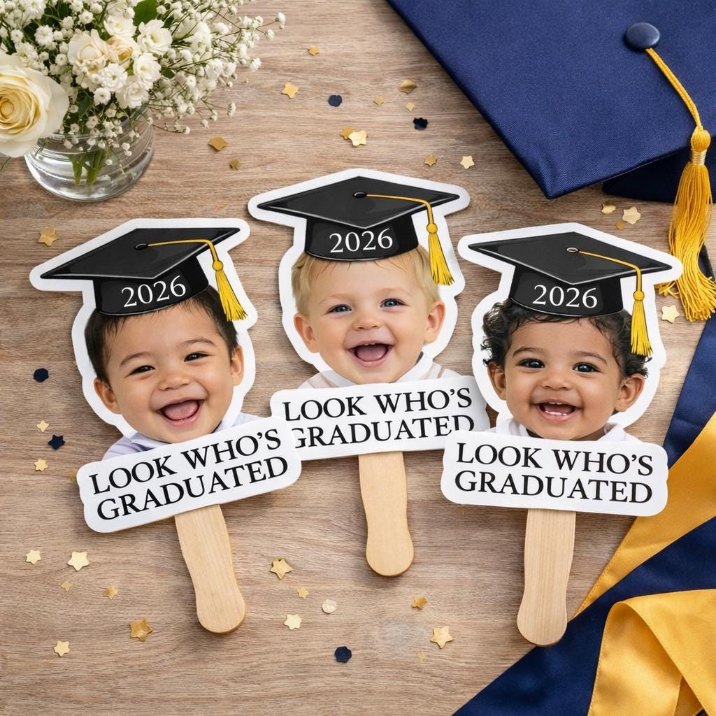 Custom Vintage Childhood Photo Graduation Gift Personalized Graduation Fan, Class Of 2026 Funny Face Prop, Senior Ceremony Hand Fan
