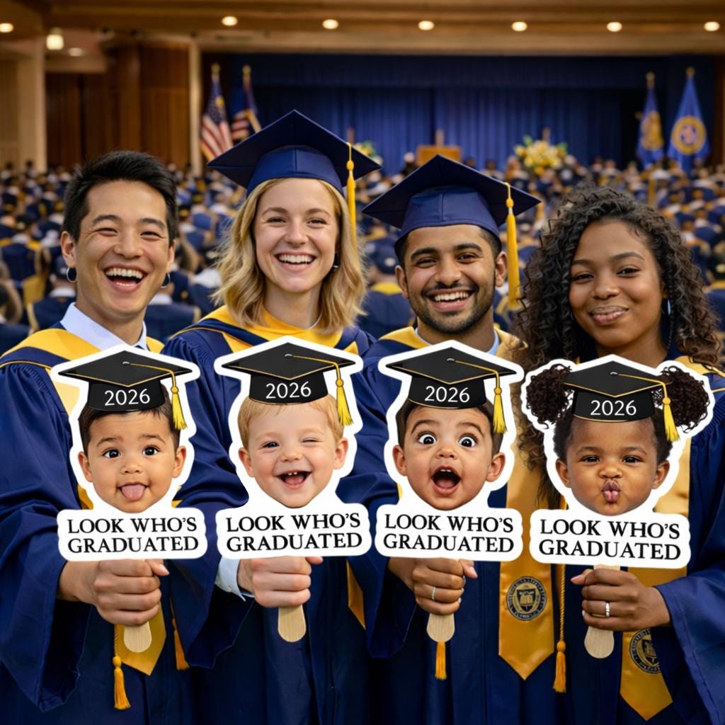 Custom Vintage Childhood Photo Graduation Gift Personalized Graduation Fan, Class Of 2026 Funny Face Prop, Senior Ceremony Hand Fan