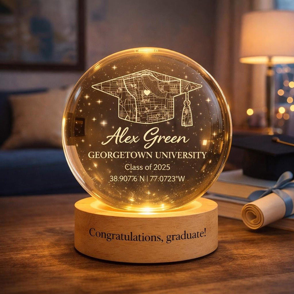 Personalized Graduation Gift, Personalized Crystal Ball Night Light, Custom Campus Map Graduation Gift, Class Of 2026 Gift,2026 Grad Gift