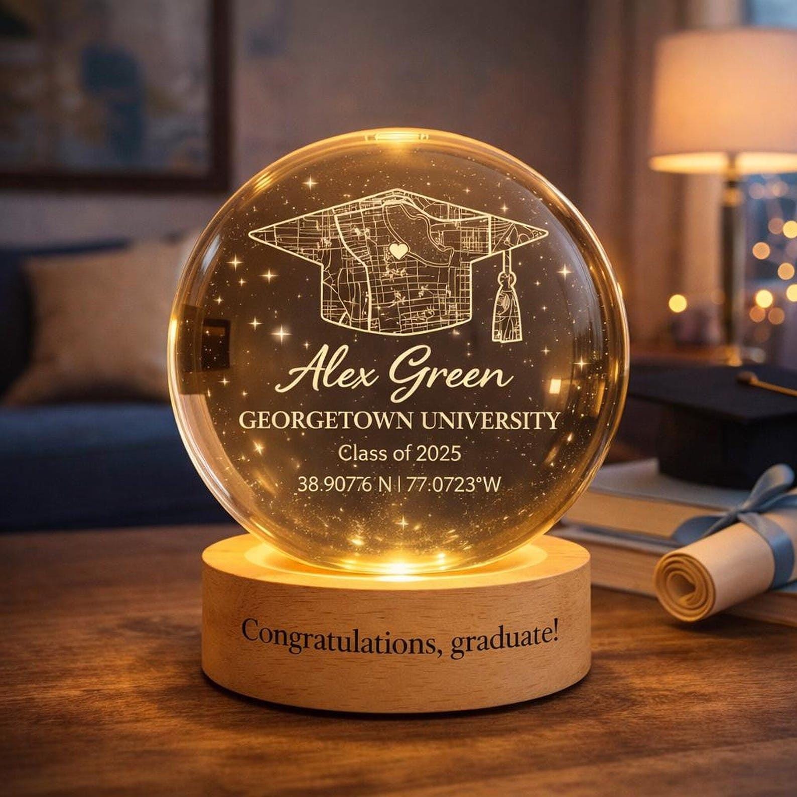 Personalized Graduation Gift, Personalized Crystal Ball Night Light, Custom Campus Map Graduation Gift, Class Of 2026 Gift,2026 Grad Gift