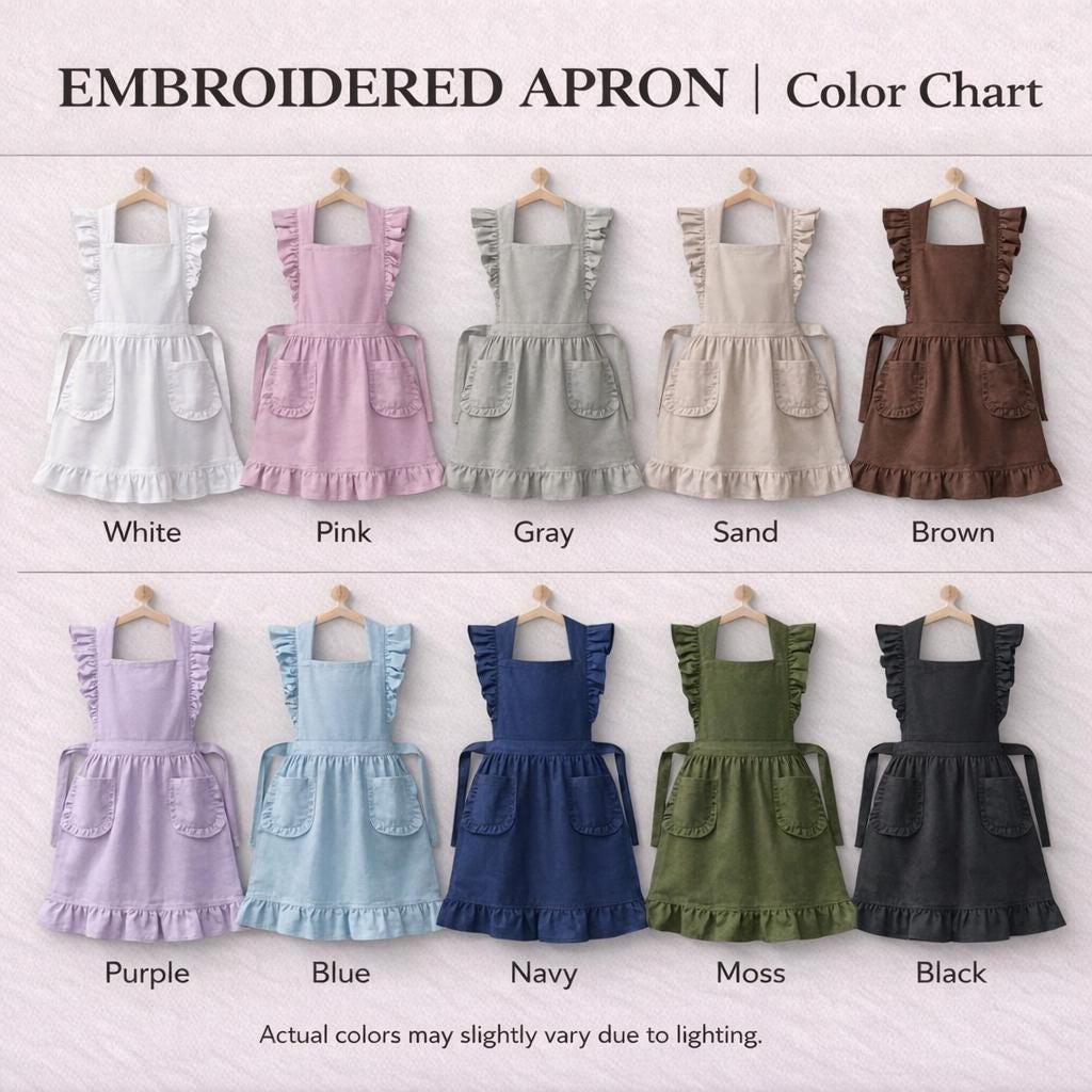 Personalized Hand Embroiered Apron For Her, Floral Linen Apron, Custom Name Gifts For Mom, Mother's Day Gifts, Cooking Gifts For Her