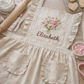 Personalized Hand Embroiered Apron For Her, Floral Linen Apron, Custom Name Gifts For Mom, Mother's Day Gifts, Cooking Gifts For Her