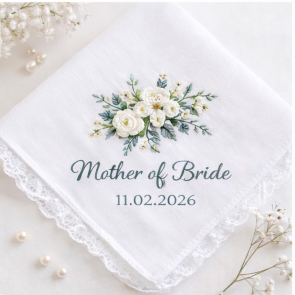 Custom Wedding Handkerchief Embroidered, Personalized Ladies Hankies, Parents of the Bride Handkerchief, Mother of the Bride Wedding Gifts
