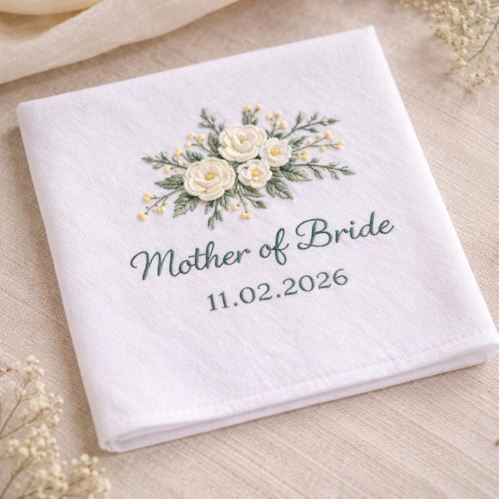 Custom Wedding Handkerchief Embroidered, Personalized Ladies Hankies, Parents of the Bride Handkerchief, Mother of the Bride Wedding Gifts