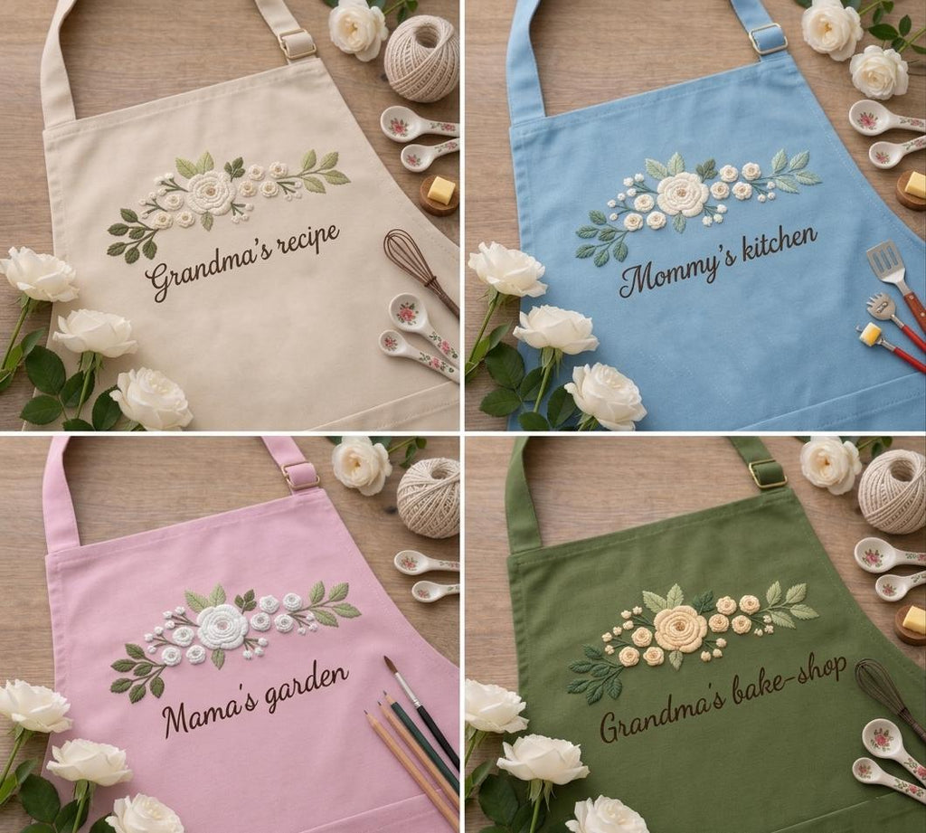 Mother's Day Embroidered Apron, Custom Name Kitchen Apron, Nana Mother's Day Gift, Apron Cooking Gift, Mum Baking Gift for Her, Mom Gifts