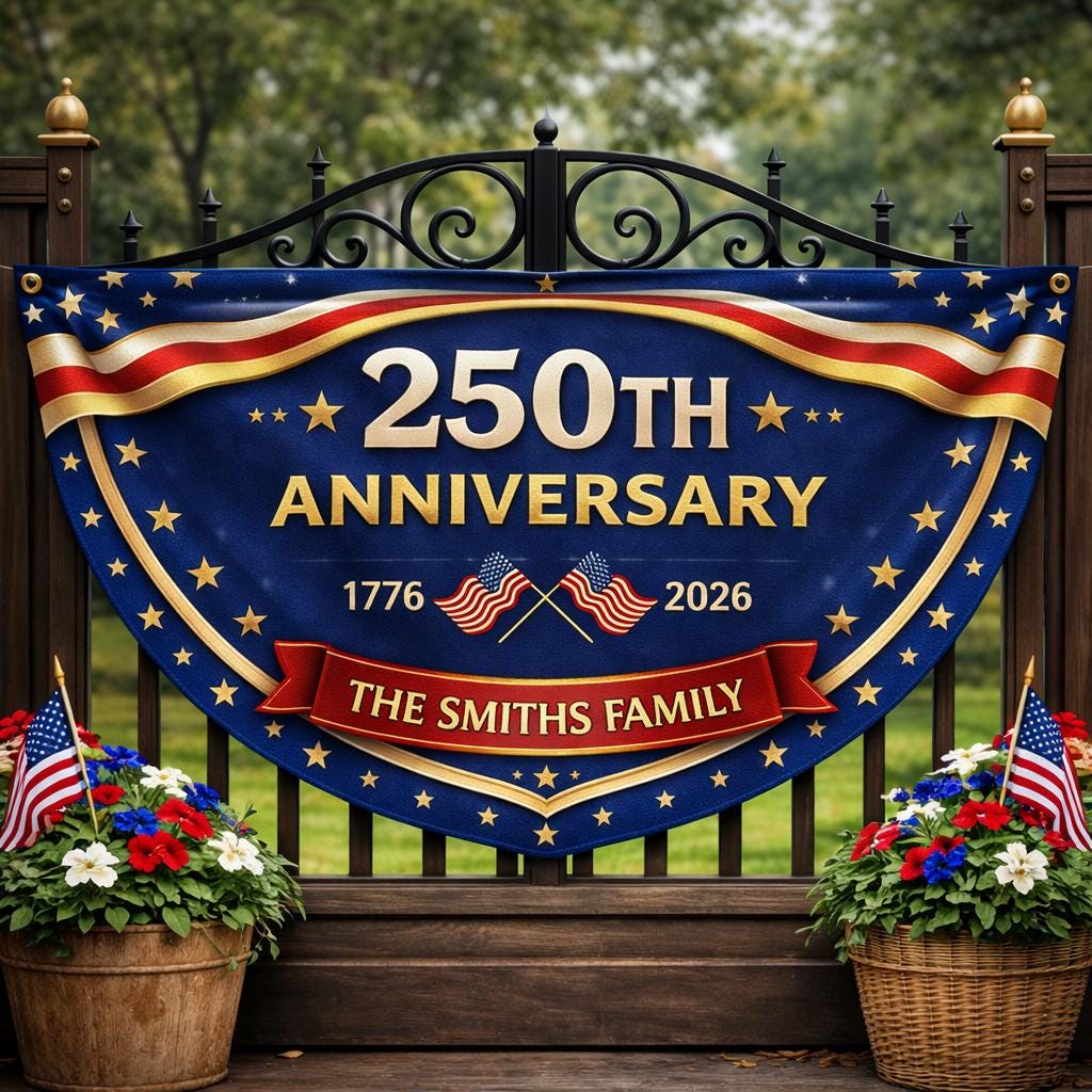 Personalized America 250th Anniversary Fan Flag, Family Is Our Strength, Custom Name Family, 250 Years USA Flag, July 4th Independence Day