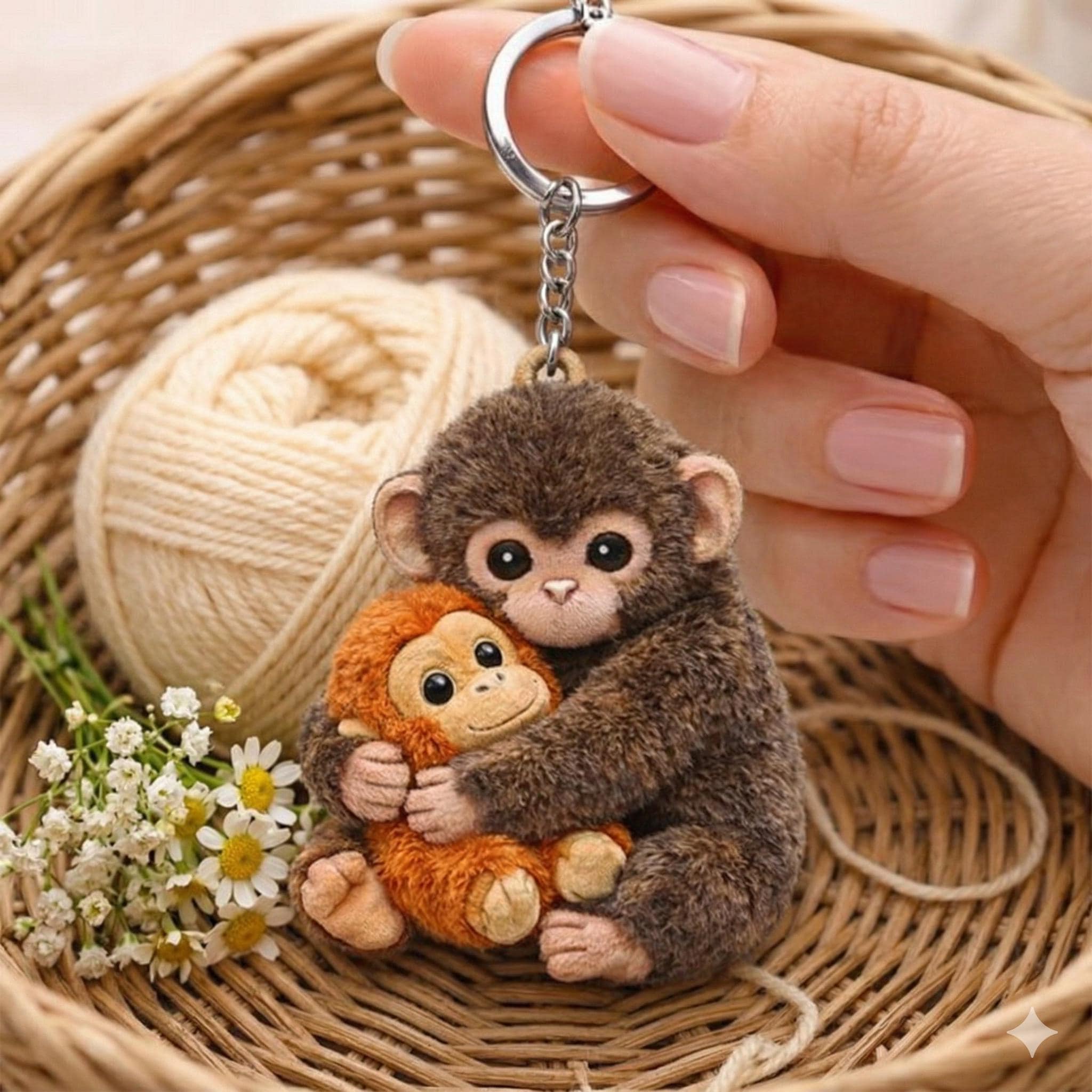 Viral Punch Monkey Wooden Keychain, Cute Baby Monkey with Plush Toy Gift, Gift for Animal Lovers, Baby Monkey Punch, Baby Punch Gifts