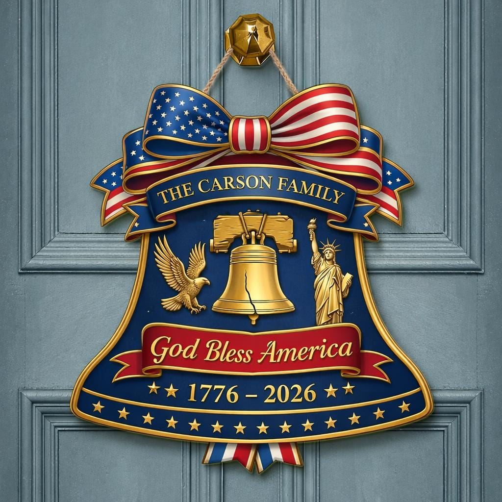 Custom USA 250th Anniversary Wooden Liberty Sign, 1776-2026 Decor, Patriotic Door Hanger, American 250 Wall Decor Sign