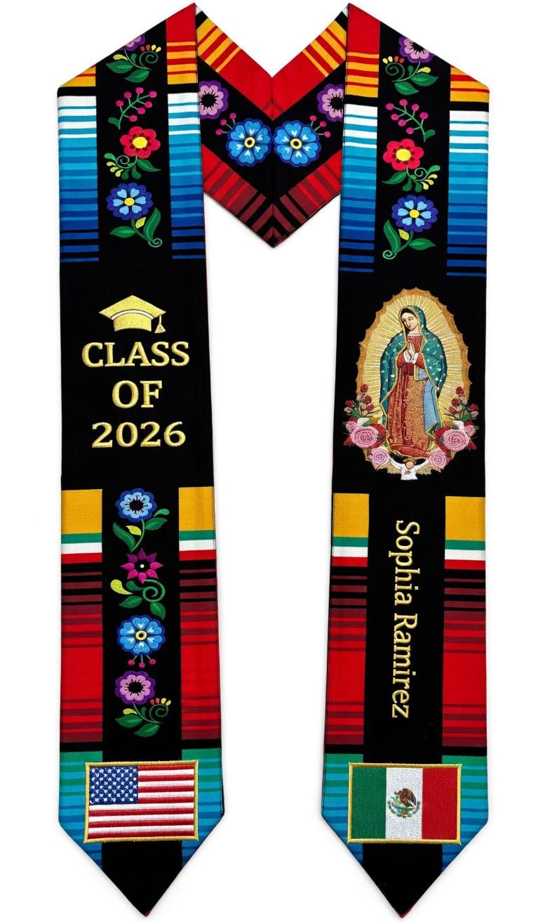 Personalized Mexican Graduation Stole, Custom Mexican Graduation Sash, Mexican American Flag Graduation Sash 2026, Mexican Stole 2026 Grad