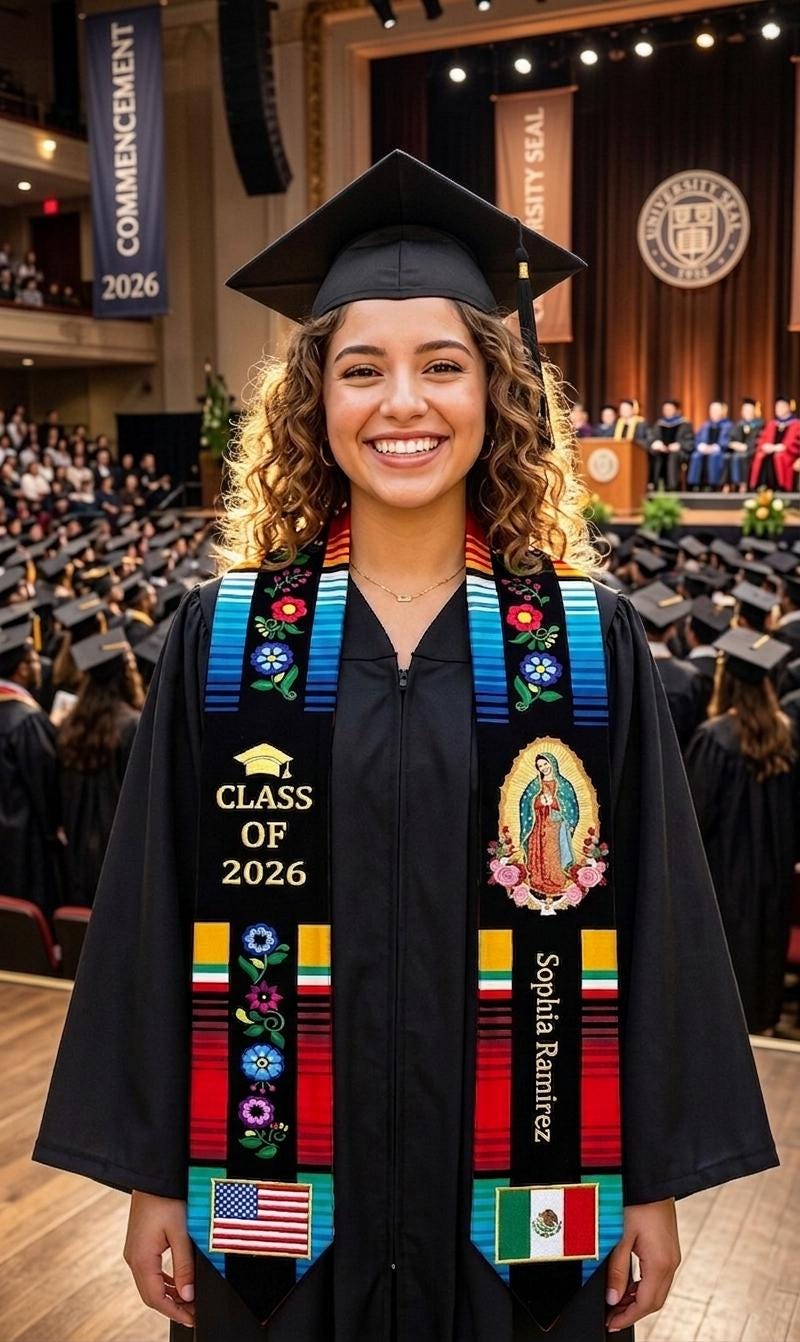 Personalized Mexican Graduation Stole, Custom Mexican Graduation Sash, Mexican American Flag Graduation Sash 2026, Mexican Stole 2026 Grad