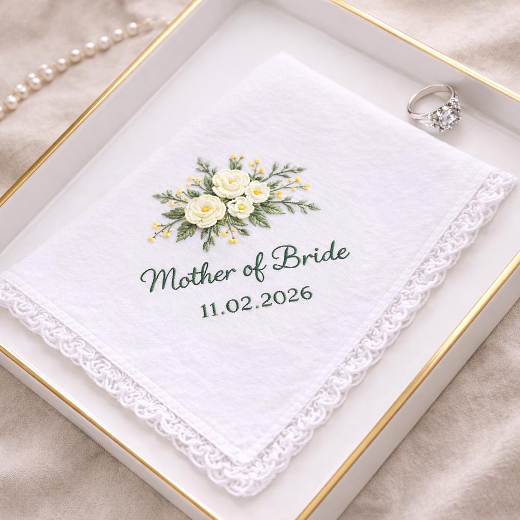Custom Wedding Handkerchief Embroidered, Personalized Ladies Hankies, Parents of the Bride Handkerchief, Mother of the Bride Wedding Gifts