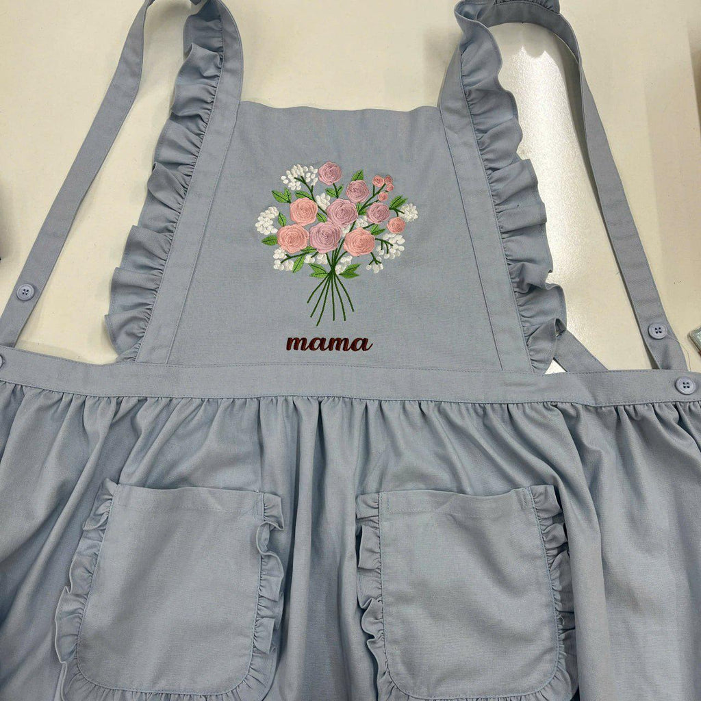 Personalized Hand Embroiered Apron For Her, Floral Linen Apron, Custom Name Gifts For Mom, Mother's Day Gifts, Apron For Grandma, Mother