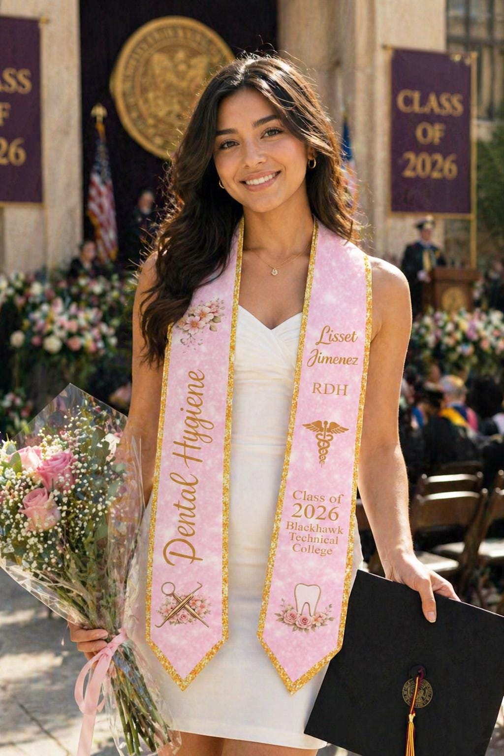 Dental Hygiene Stole RDH Graduation Dental Hygienist, Class of 2026, RN Nursing Graduation 2026, Printed Custom Logo & Name Graduation Sash