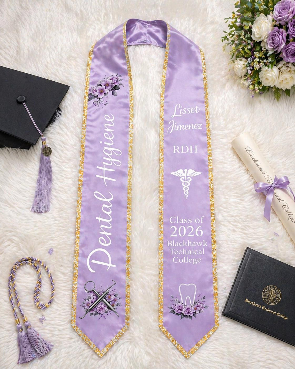 Dental Hygiene Stole RDH Graduation Dental Hygienist, Class of 2026, RN Nursing Graduation 2026, Printed Custom Logo & Name Graduation Sash