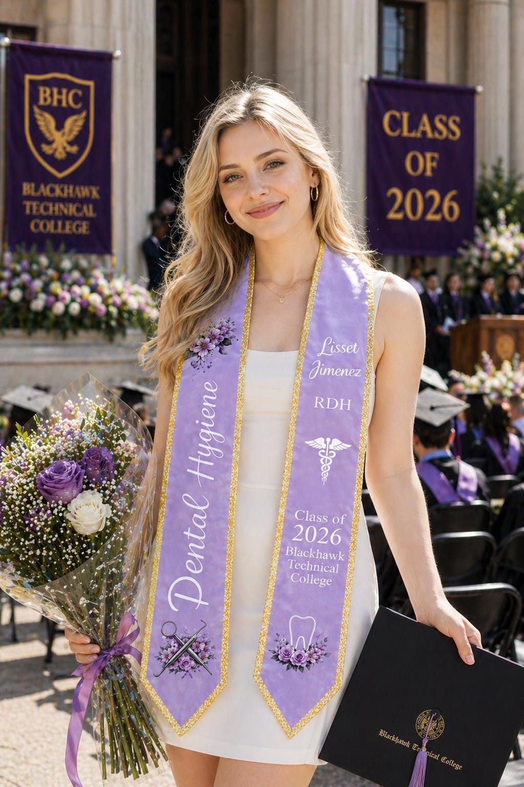 Dental Hygiene Stole RDH Graduation Dental Hygienist, Class of 2026, RN Nursing Graduation 2026, Printed Custom Logo & Name Graduation Sash